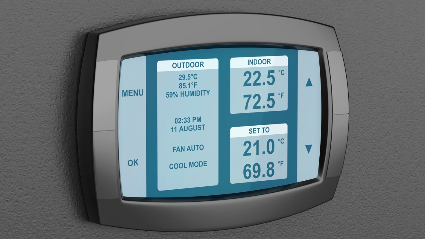 An HVAC system thermostat